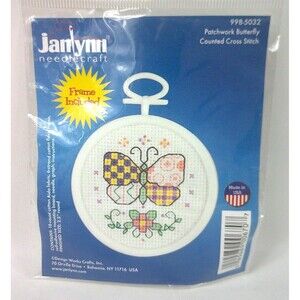 Janlynn Mini Counted Cross Stitch Kit 2.5 In Round Patchwork Butterfly 998-5032